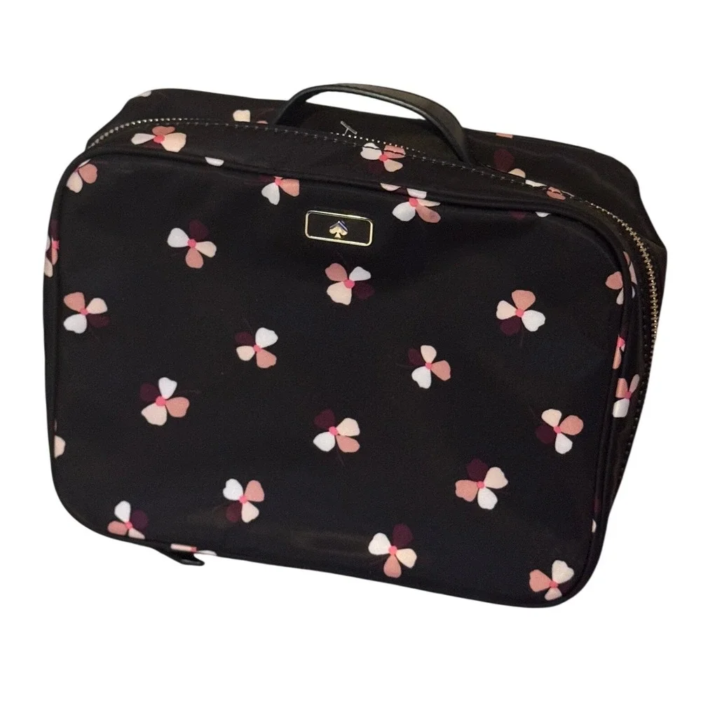 Kate Spade Dawn Dusk‎ Buds Ditsy Travel Cosmetic Toiletry Make Up Case Black
